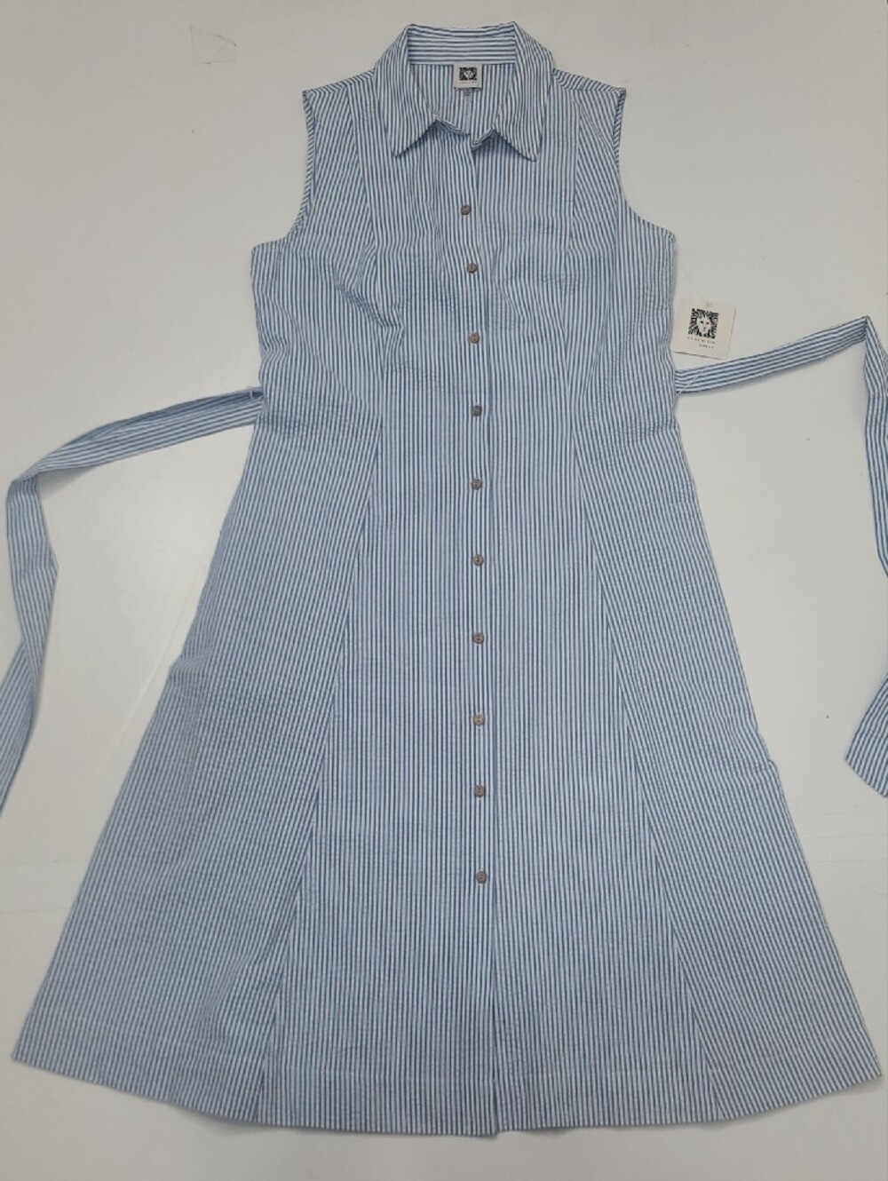 Anne Klein Calf Length Dress Striped Sleeveless Shirt Collared Button Up Front - Picture 12 of 16